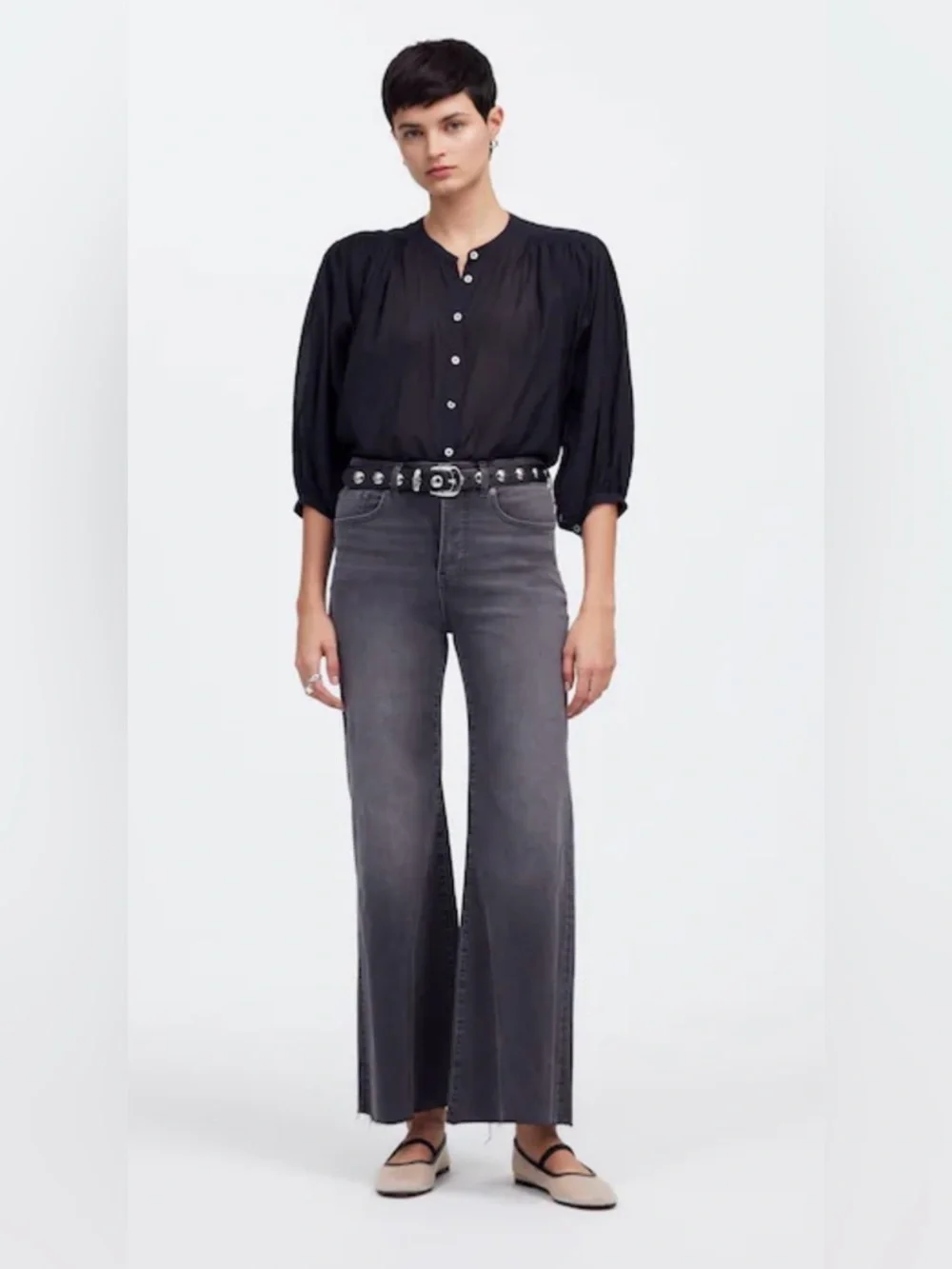 EUC! Madewell Flared Wide-Leg Crop Jeans in Black Chasm Wash Worn once!! - Picture 2 of 12